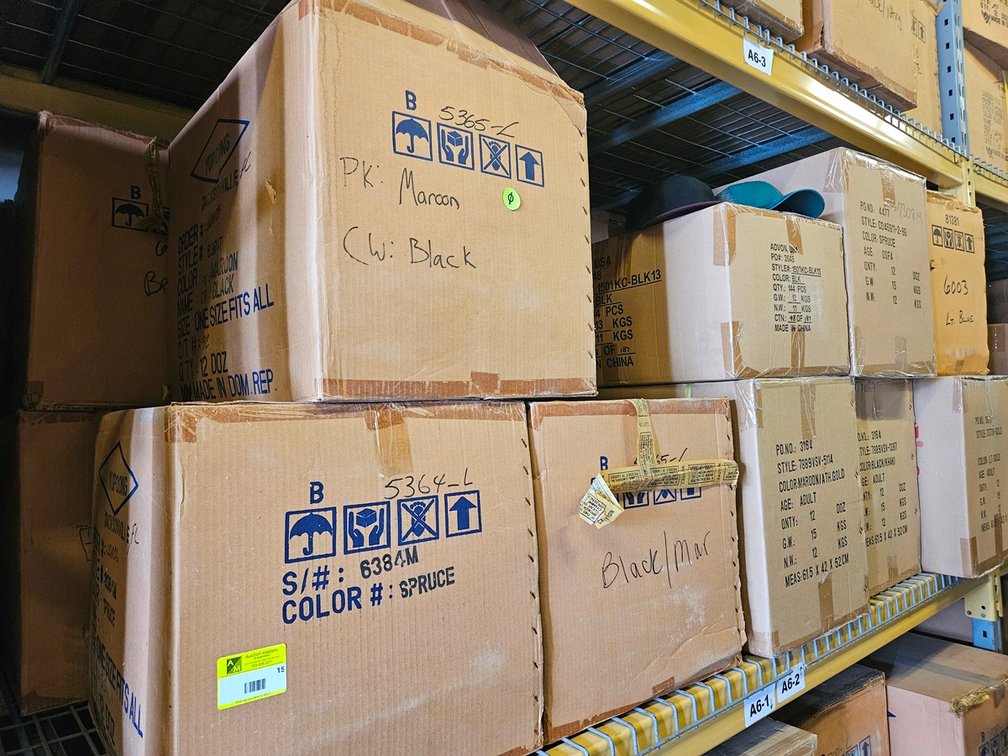 19 Cases Assorted Hats, 144 Per Case, Colors include Brown/Spruce, Spruce, Lt Blue, Lt Gold, Black/Khaki, More