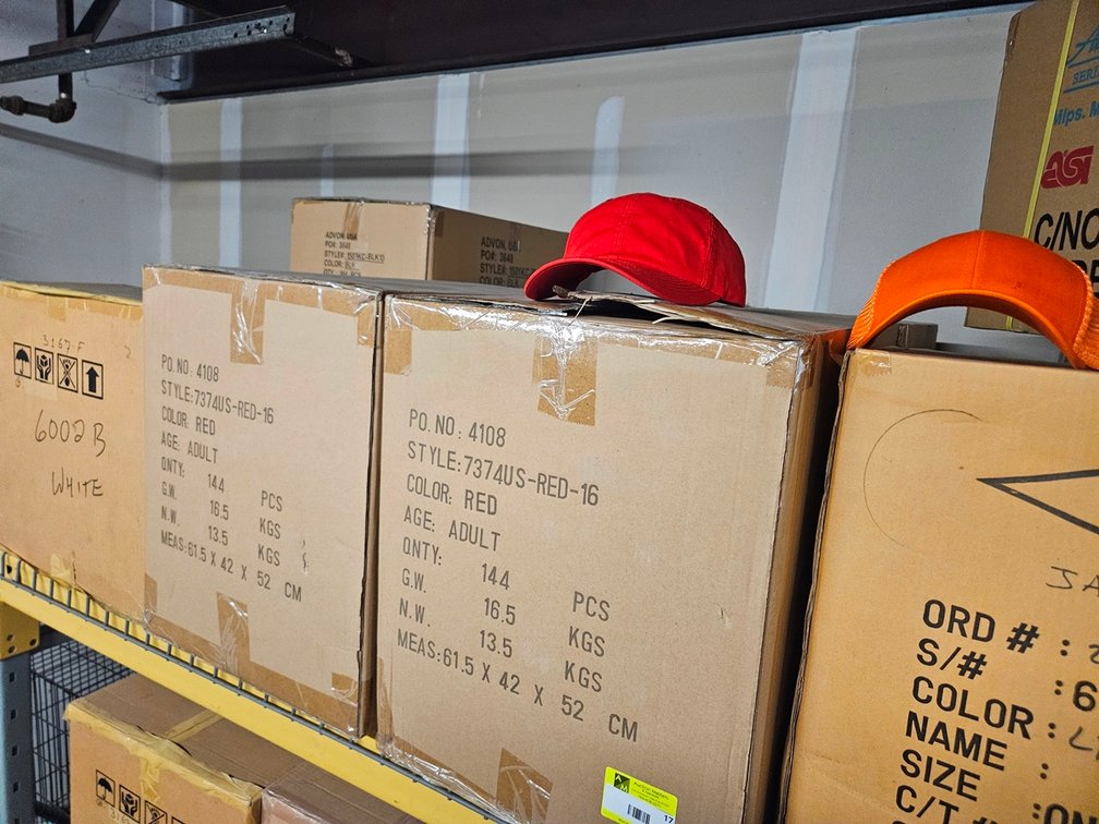 11 Cases Assorted Hats, 144 Per Case, Colors include Athl. Orange, Lt Blue, Red, White, More