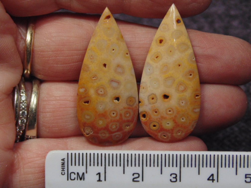 A pair of matching Coral cabs, weighs 8.7 grams