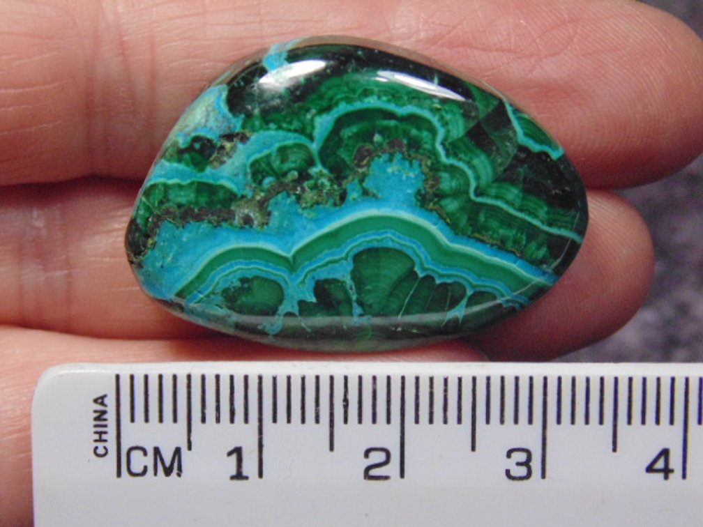 A freeform Malachite/Chrysocolla cab, weighs 9.7 grams