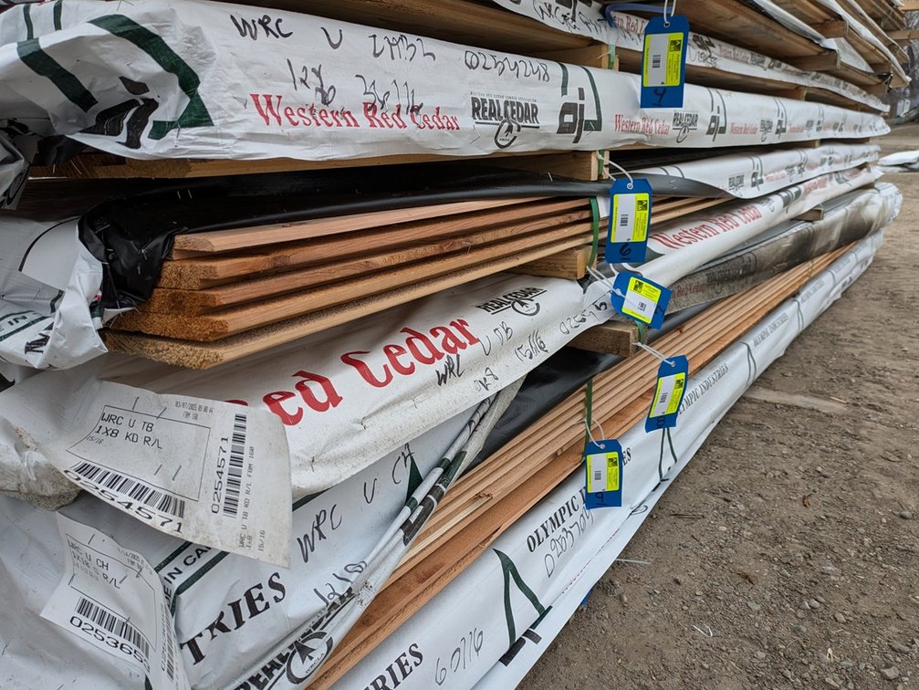 Western Red Cedar 1"x8" Utility Channel Bandsawn, Kiln Dried, 438 Linear Feet, 237 Sq. Ft., 16' Lengths
