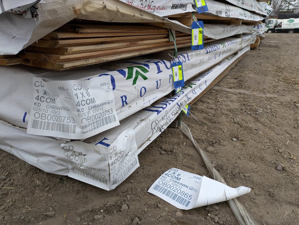 Western Red Cedar 1"x8" Utility Channel Bandsawn, Kiln Dried, 396 Linear Feet, 265 Sq. Ft., 10' and 12' Lengths