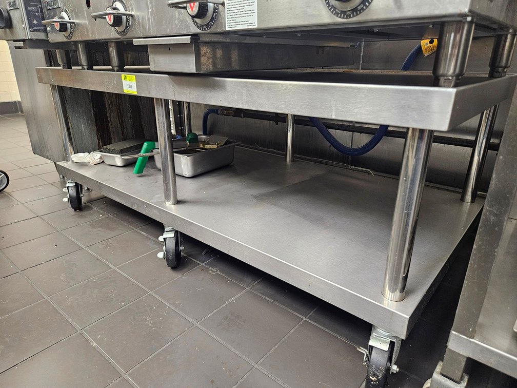 SS Equipment Stand with Undershelf on Wheels, 61"x30"x25"
