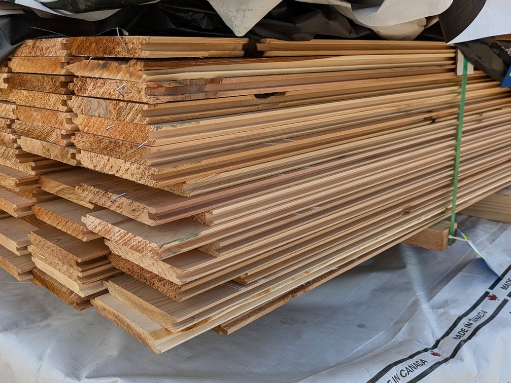 Western Red Cedar, 1x6 Utility Nickel Gap, Kiln Dried, Tongue & Groove V-Joint, 800 Linear Feet, 342 Sq. Ft., 10' to 12' Lengths