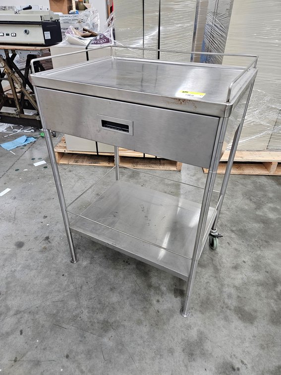 SS Table with Drawer on 2 Wheels, 24"x18"x34"