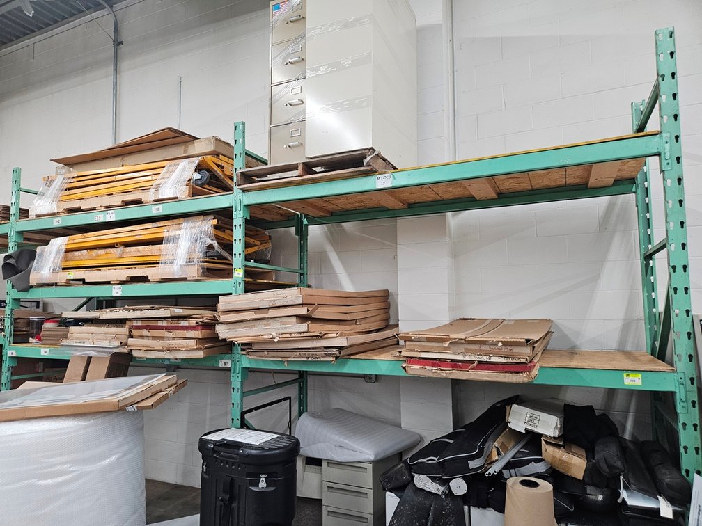 Pallet Racking, 4 Uprights 120"x36", 14 - 96" Crossbars, Wood Decking