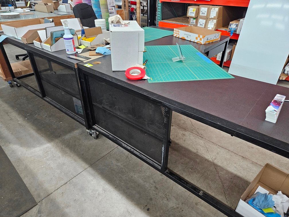 2 L Shaped Desks on Wheels 72"x72", Office Chair