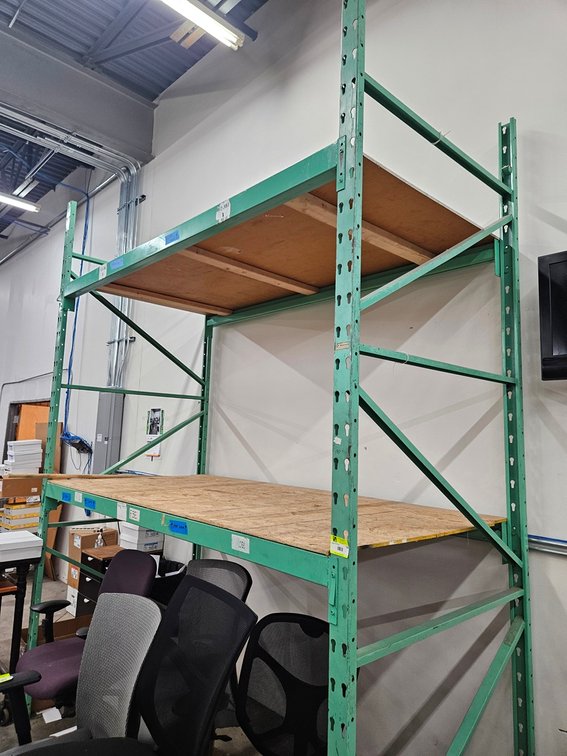Pallet Racking, 2 Uprights 132"x48", 4 - 96" Crossbars, Wood Decking