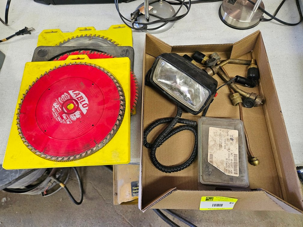 Assorted Saw Blades, DC Light, Torch Attachments