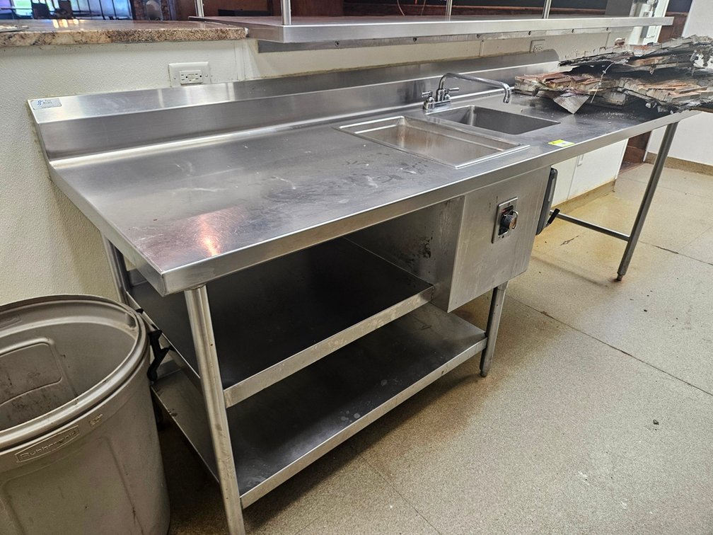 SS Table with Hand Sink, Hatco Heated Well, Undershelves and Backsplash, 96"x30"