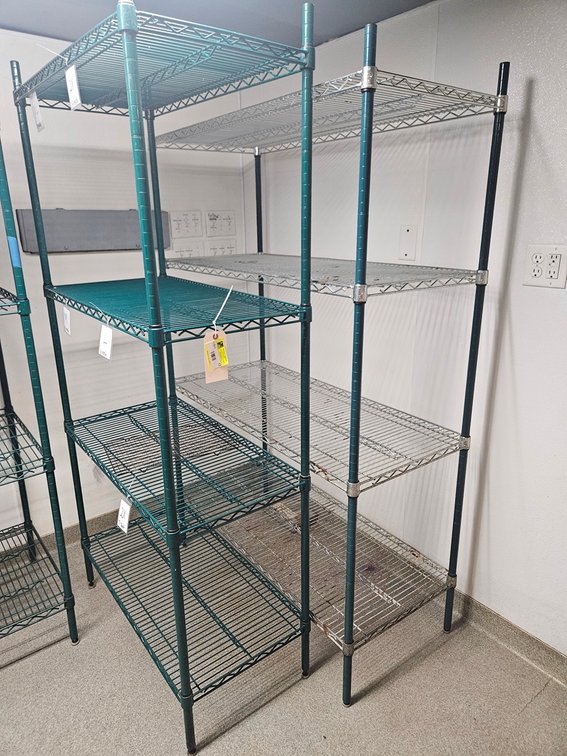 4 Assorted Wire 4 Tier Shelves, 36"x18"x75", 48"x20"x75", 42"x24"x75" and 72"x24"x75"