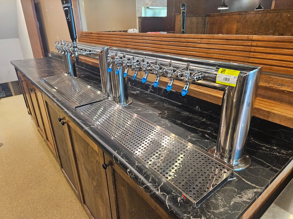 2 SS 8-Spout Beer Towers with Assorted Lines, Taps in the Basement Walk In Cooler