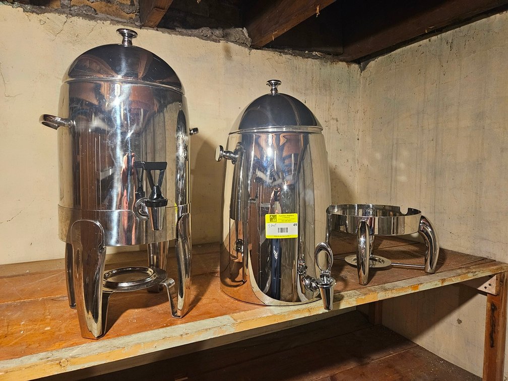 2 Assorted SS Beverage Dispensers with Stands