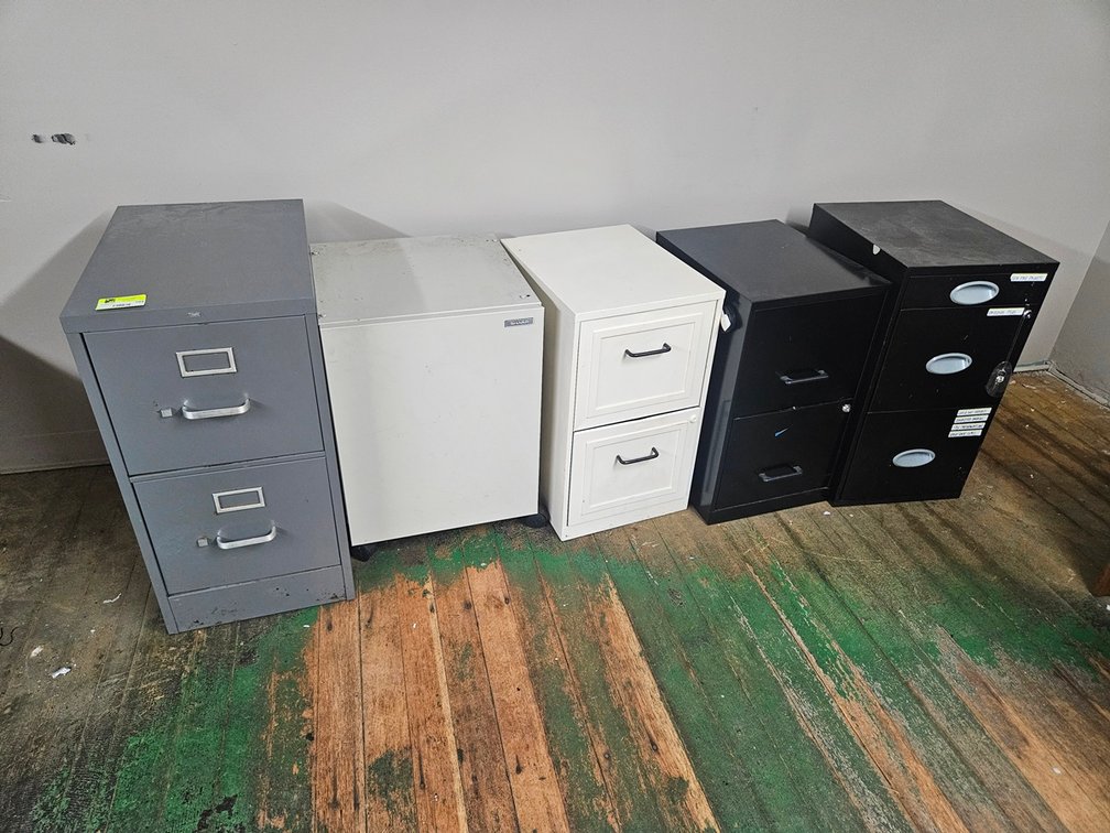 5 Assorted, File Cabinets, Coper Stand on Wheels