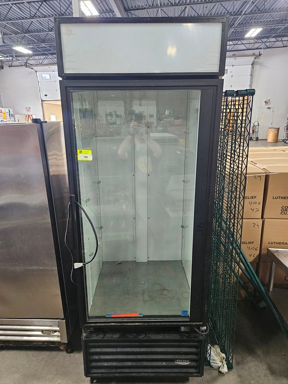 True Glass Door Refrigerator on Wheels, Model GDM-26, 115V, 30"x30"x84"