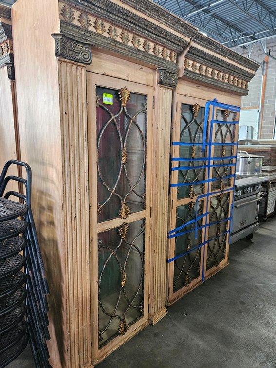3 Wood/Glass Cabinets with Glass Shelves, 2 - 36"x20"x84" and 1 - 44"x26"x84"