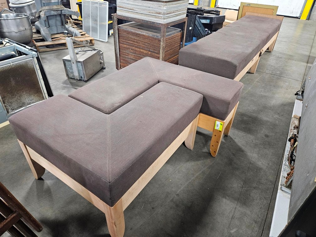 3 Assorted Fabric/Wood Benches, 94"x24"x22" and 2 Small L Shape