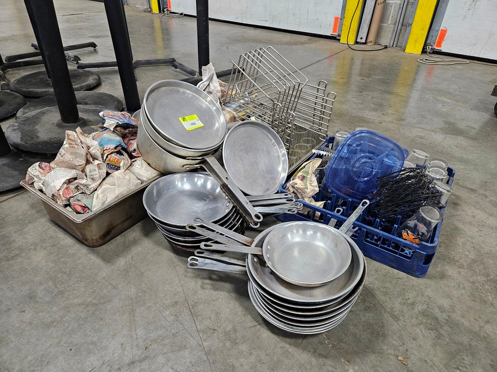 Assorted, Fry Pans, Glassware, More