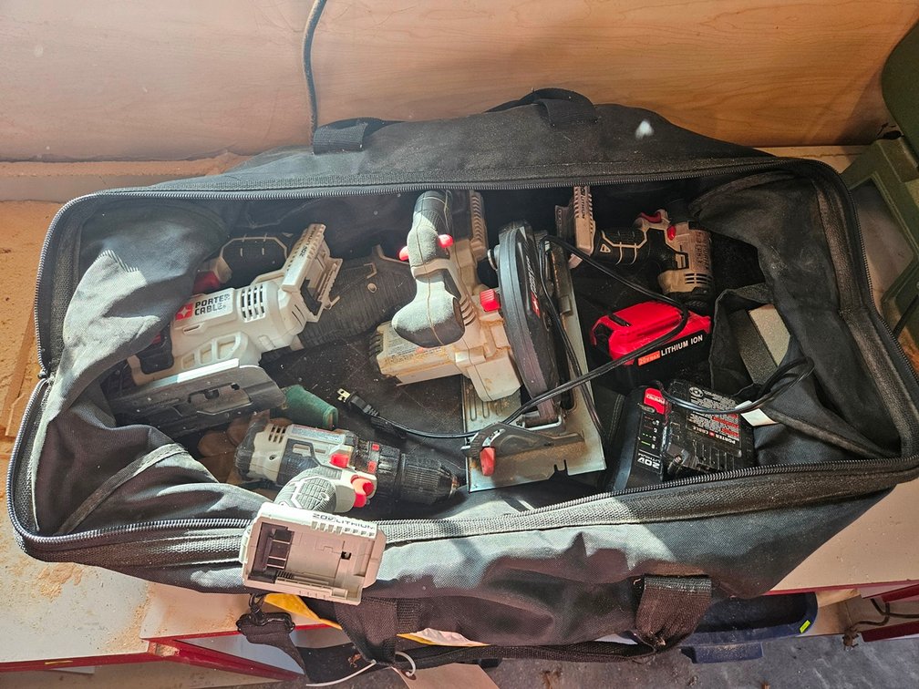 Porter Cable 20V Tool Set, 5 Tools, Battery, Chargers and Tool Bag