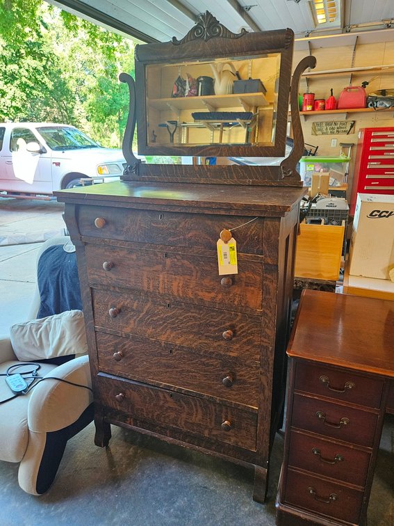Wood 5 Drawer Dresser 34"x18.5"x49" with Mirror