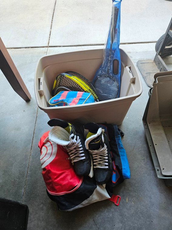 Bin Assorted, Rackets, Ice Skates, More