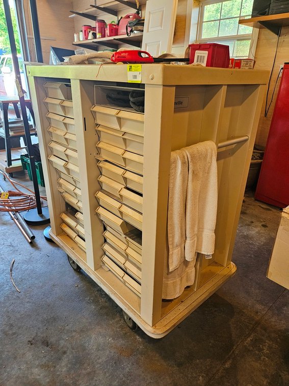 Parts Cabinet on Wheels 41"x26"x50" with Contents, Hardware and More