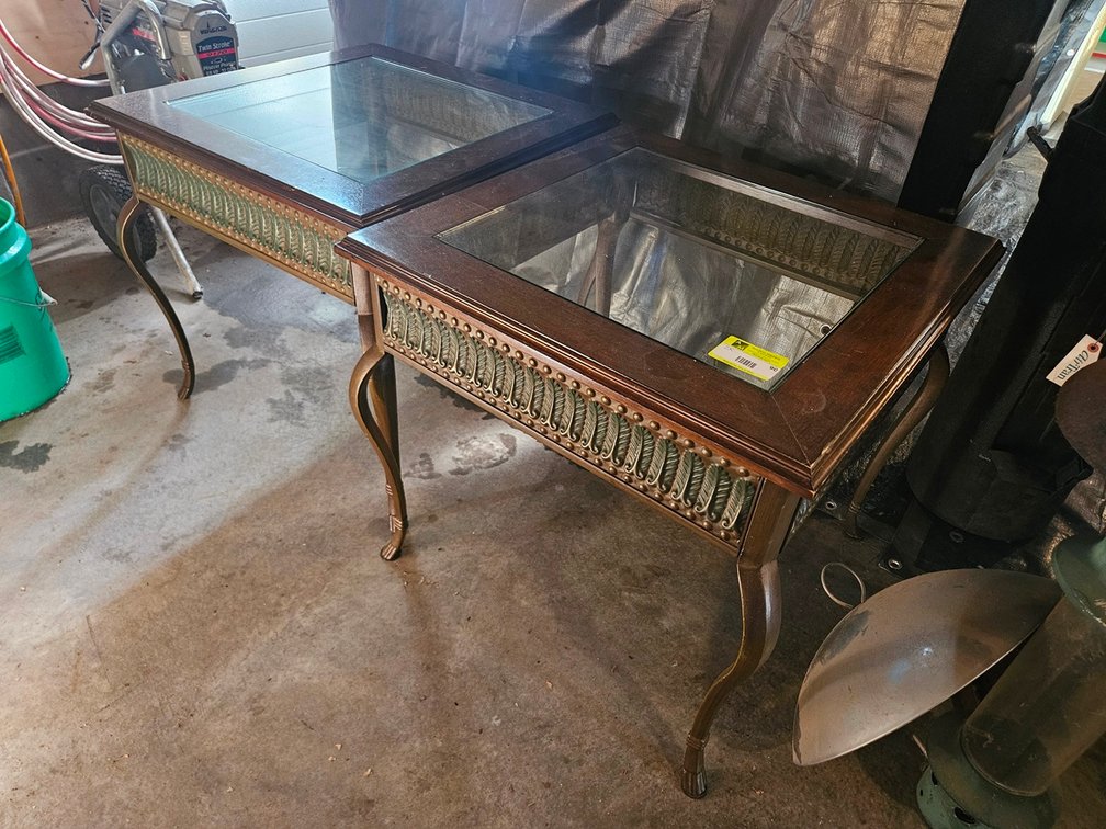 2 Wood/Glass End Tables, 25.5"x25.5"x24"