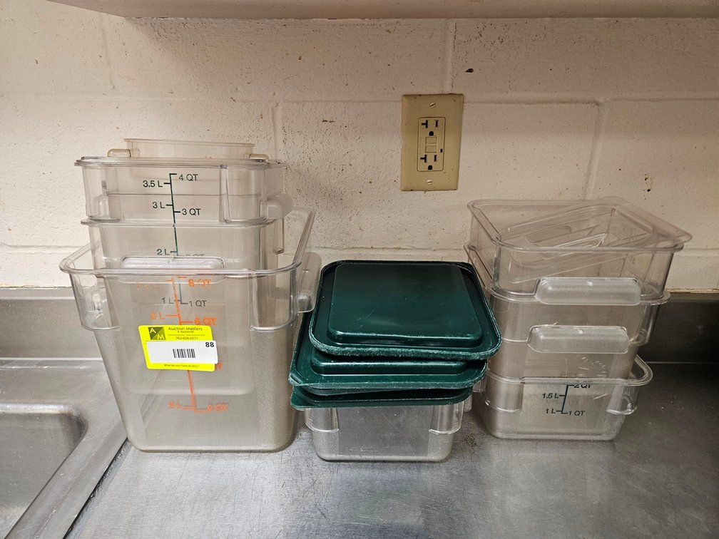 Assorted Plastic Measuring Bins and Lids