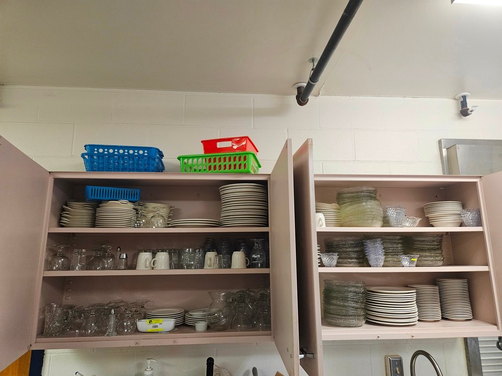 Assorted in 2 Cabinets, Plates, Bowls, Glassware, More
