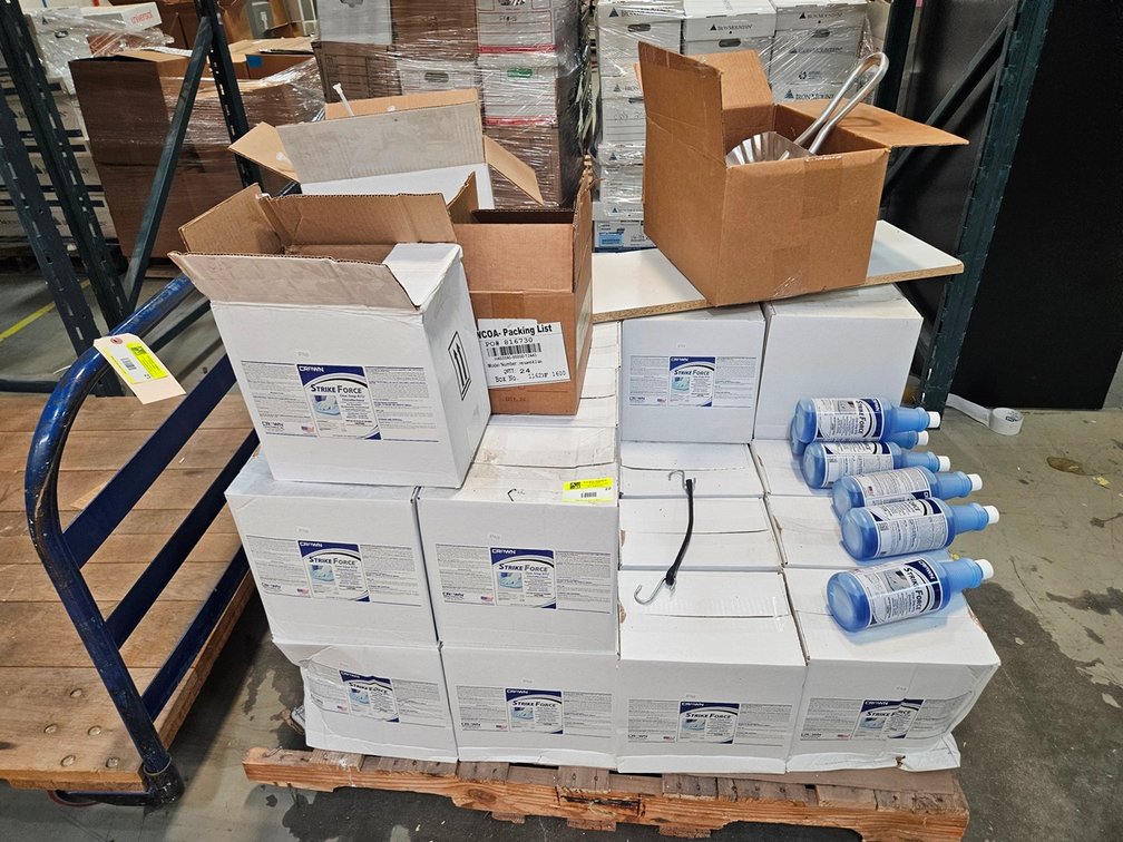 Pallet of Strike Force Disinfectant and Related