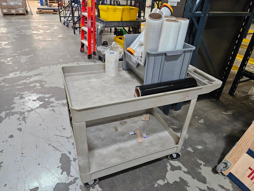 Poly Shop Cart 36"x24" with Contents, Shrink Wrap, More