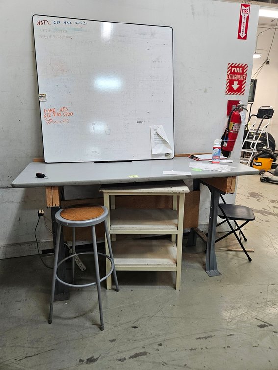Assorted, Work Bench 72"x30"x39", Dry Erase Board, Chair, Stool, More