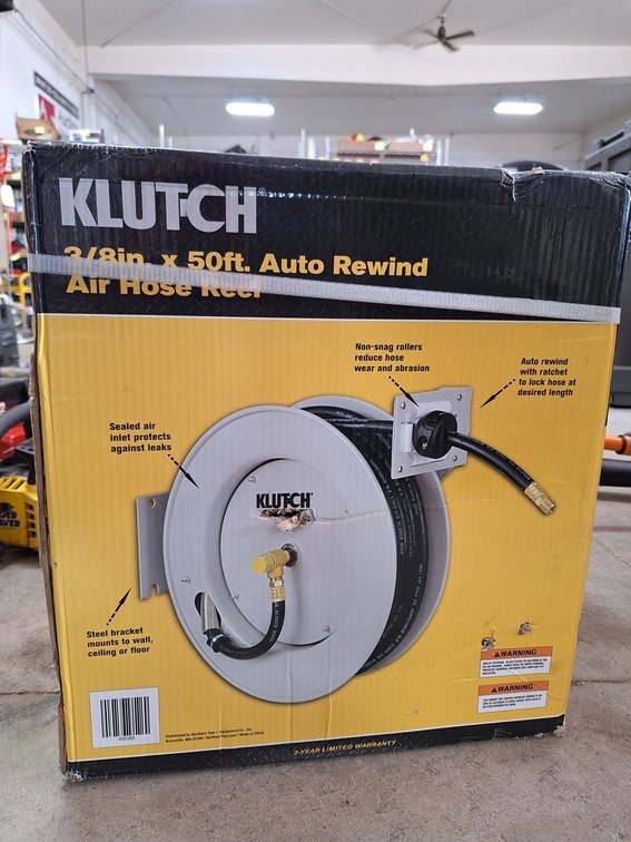 Klutch Auto Rewind Air Hose Reel with 50' Air Hose