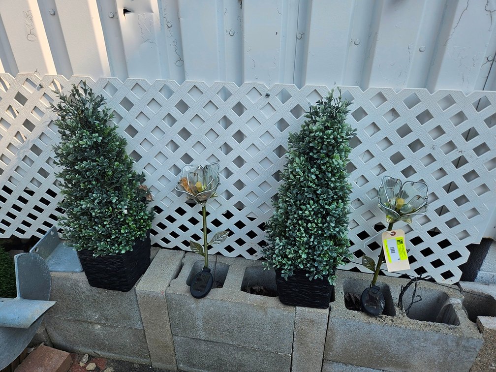 Assorted Fake Plants, Solar Lights