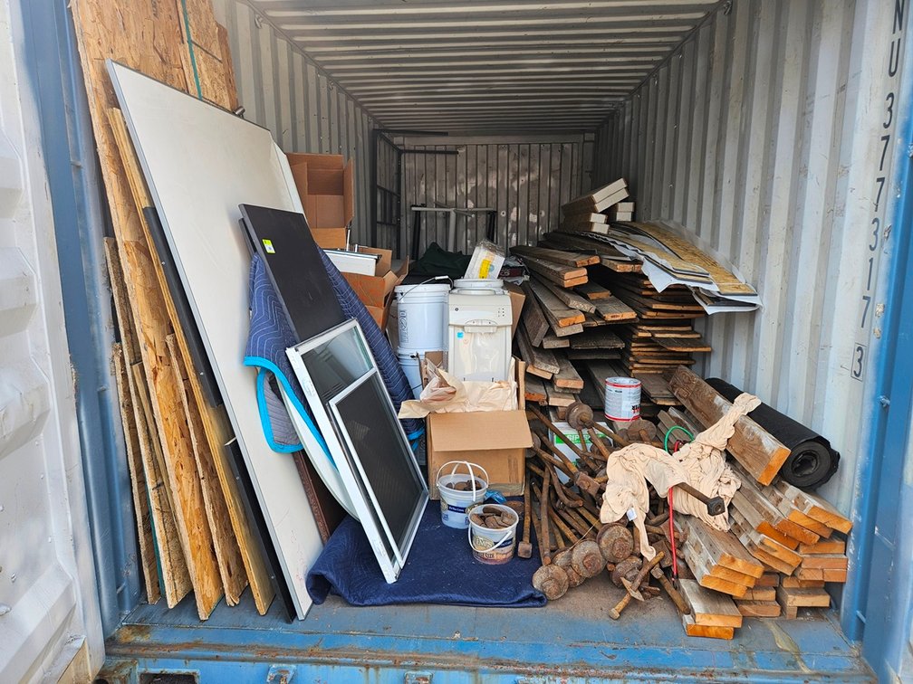 Assorted Contents, Lumber, Windows, Anchors, Sink, Metal Sheets, More