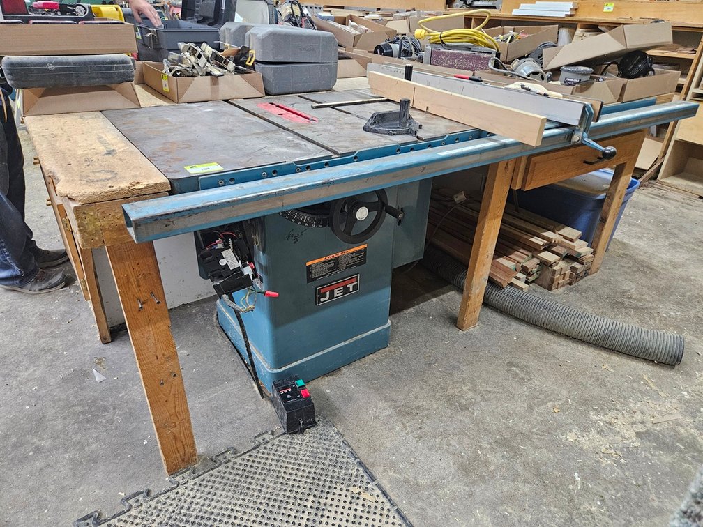 Jet 10" Tilting Arbor Table Saw, Model JTAS-10-1, Serial 510886, 1 PH with Wood Table 88"x88"x34"