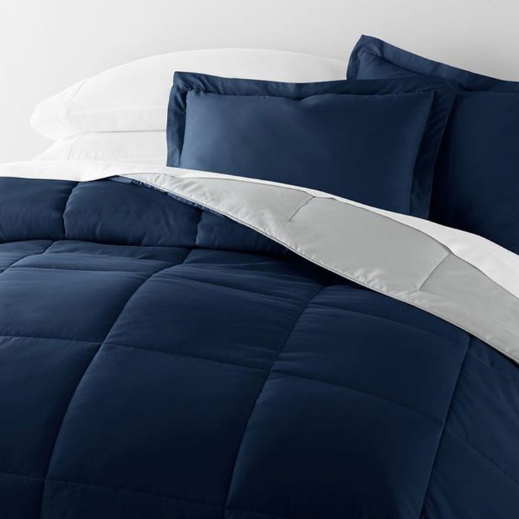 Clara Clark Double Fill Queen Reversible Comforter Navy/Grey