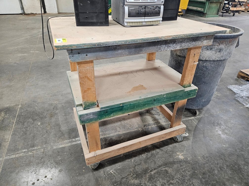 Wood Work Bench on Wheels, 41"x30"x42"