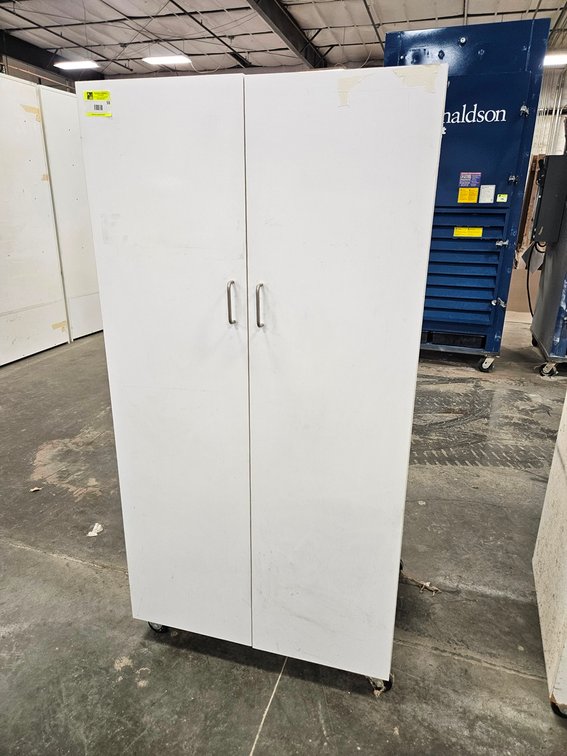 Wood 2 Door Cabinet on Wheels, 32"x24"x64"