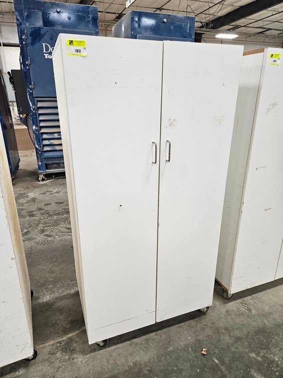 Wood 2 Door Cabinet on Wheels, 32"x24"x64"
