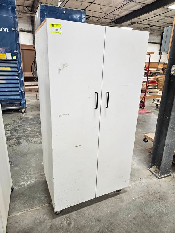 Wood 2 Door Cabinet on Wheels, 32"x24"x64"