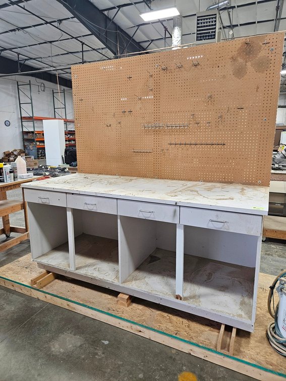 Wood Work Bench 84"x32"x39", 4 Drawers, Pegboard