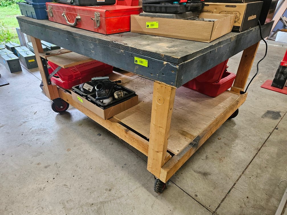 Wood Work Bench on Wheels, 54"x49"x33"