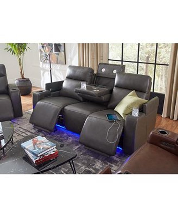 Macys Greymel Leather Power Reclining Sofa W/Wireless Charger Online Retail: $2579