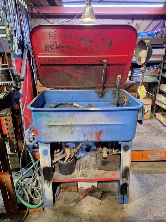 Parts Cleaner with Tools on Bottom Shelf