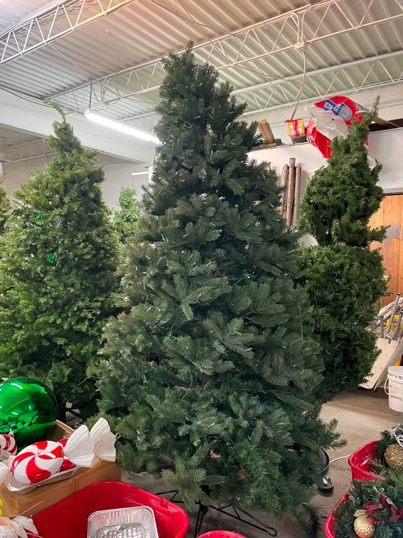 Artificial Tree with Lights, Approx. 8', Top needs repair