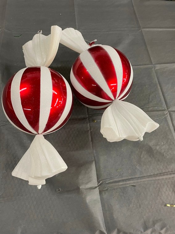 3 Peppermint Candy Ornaments. 18" long