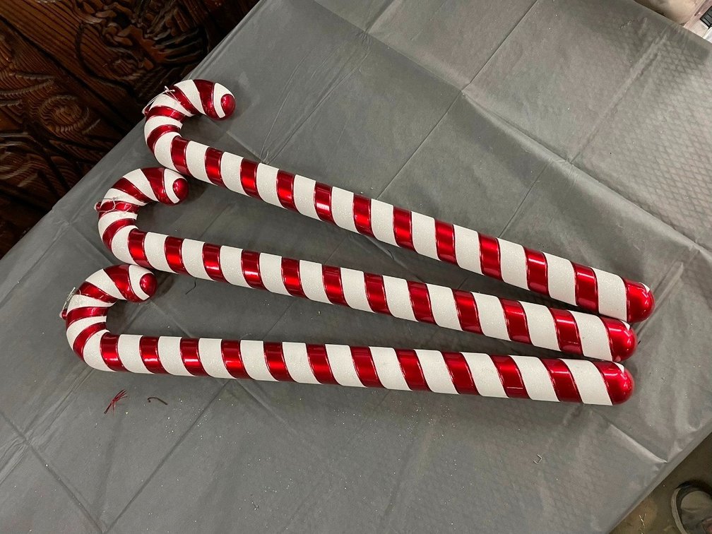 3 Large Candy Cane Ornaments, Approx. 36"