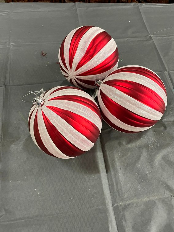 3 Round Peppermint Style Ornaments 8" diameter
