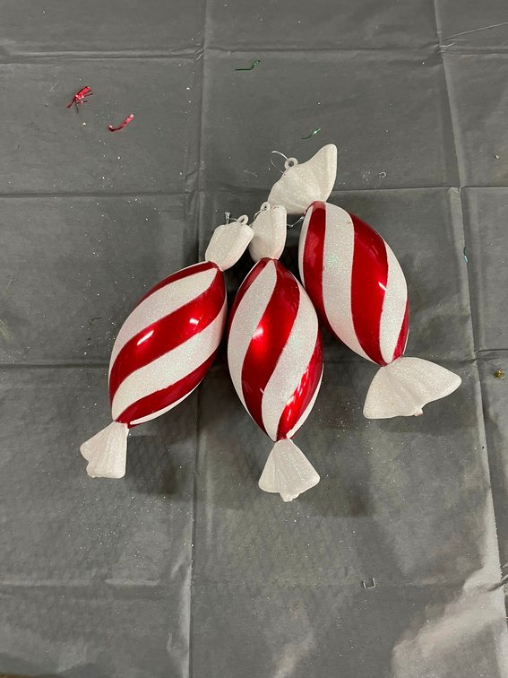 3 Wrapped Peppermint Style Ornaments 12" long